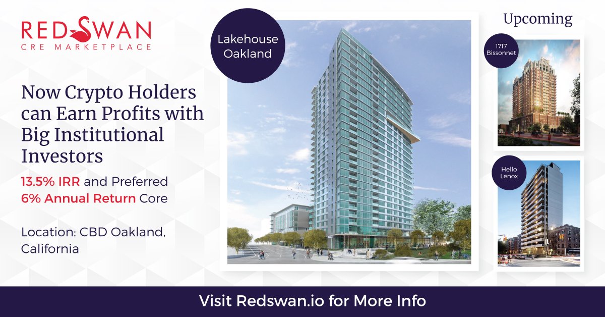 RedSwanDigital's tweet photo. RedSwan CRE Marketplace presents our #tokenized CRE property - the Lakehouse in Oakland CA. Support@redswan.io for more details
#RedSwanCRE #proptech #tokenizedrealestate #blockchaincre #cryptocurrency https://t.co/Mt7KbueBuv
