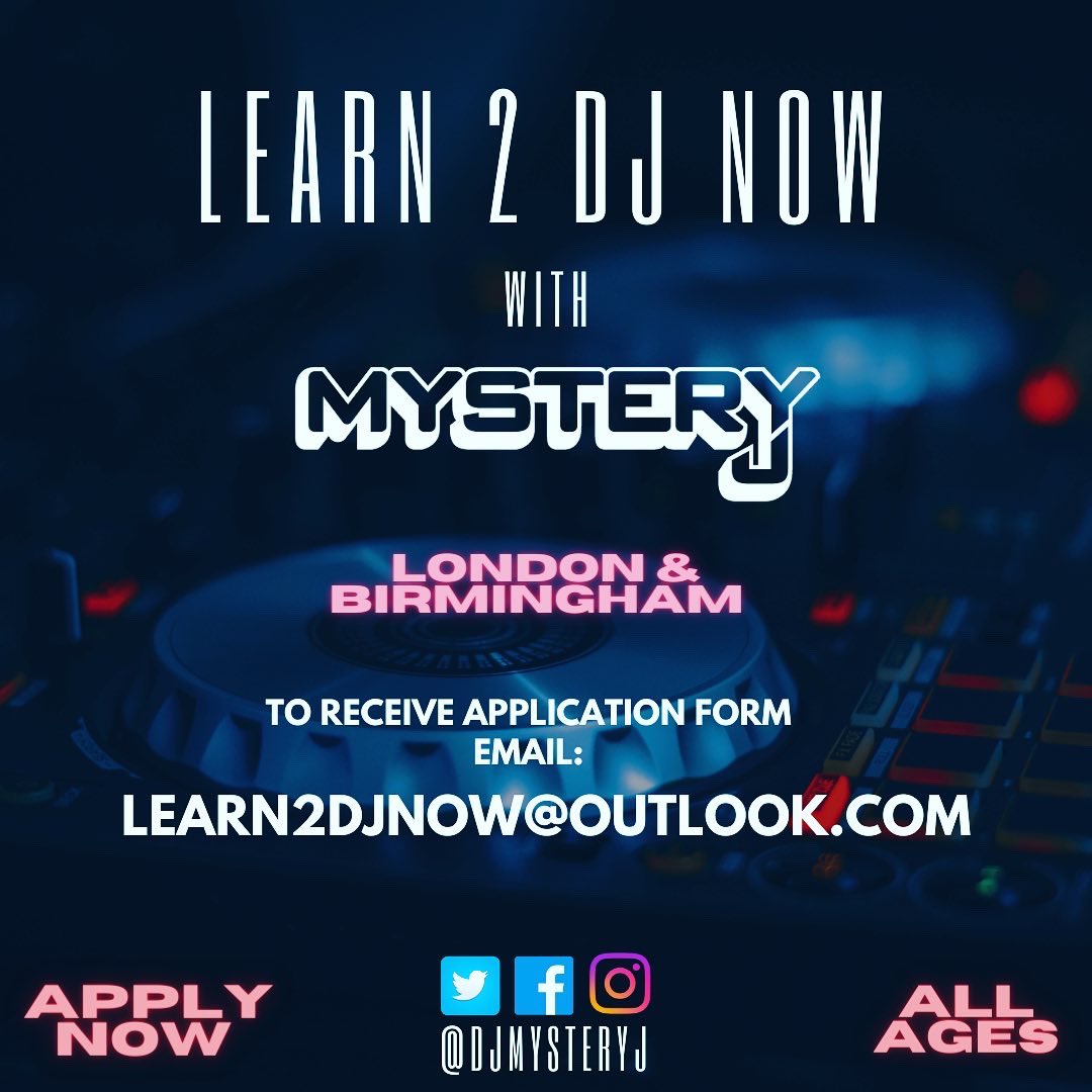 DJMYSTERYJ's tweet photo. #Learn2DJNow with @djmysteryj send an email to learn2djnow@outlook.com to receive an application form. 🎛

#London &amp; #Birmingham 🇬🇧

#DJ #DJLife #Learn2DJNow #LoveMusic #ControlTheVibe #Pioneer #Technichs #CDJS #Tutition #DJTuition #Music #Hosting 📀 https://t.co/hgWQunS2ch