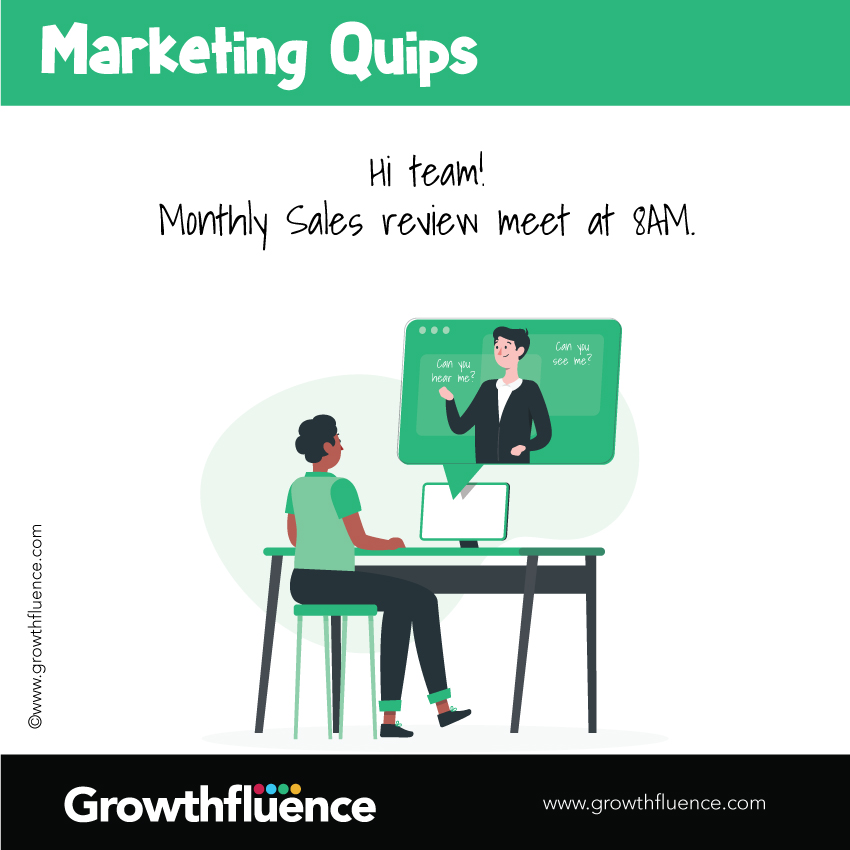 HiGrowthfluence's tweet photo. *Mail received*
Monthly Sales Review Meet at 8AM on Zoom.
Everyone joins
One person asks
*Can you hear me?*
*Can you see me?*
First, 20min goes off in confirming this!
Haven't we all been there?
#meetings #saasmarketing #b2bmarketing #Growthfluence https://t.co/inUuOFx5Qa