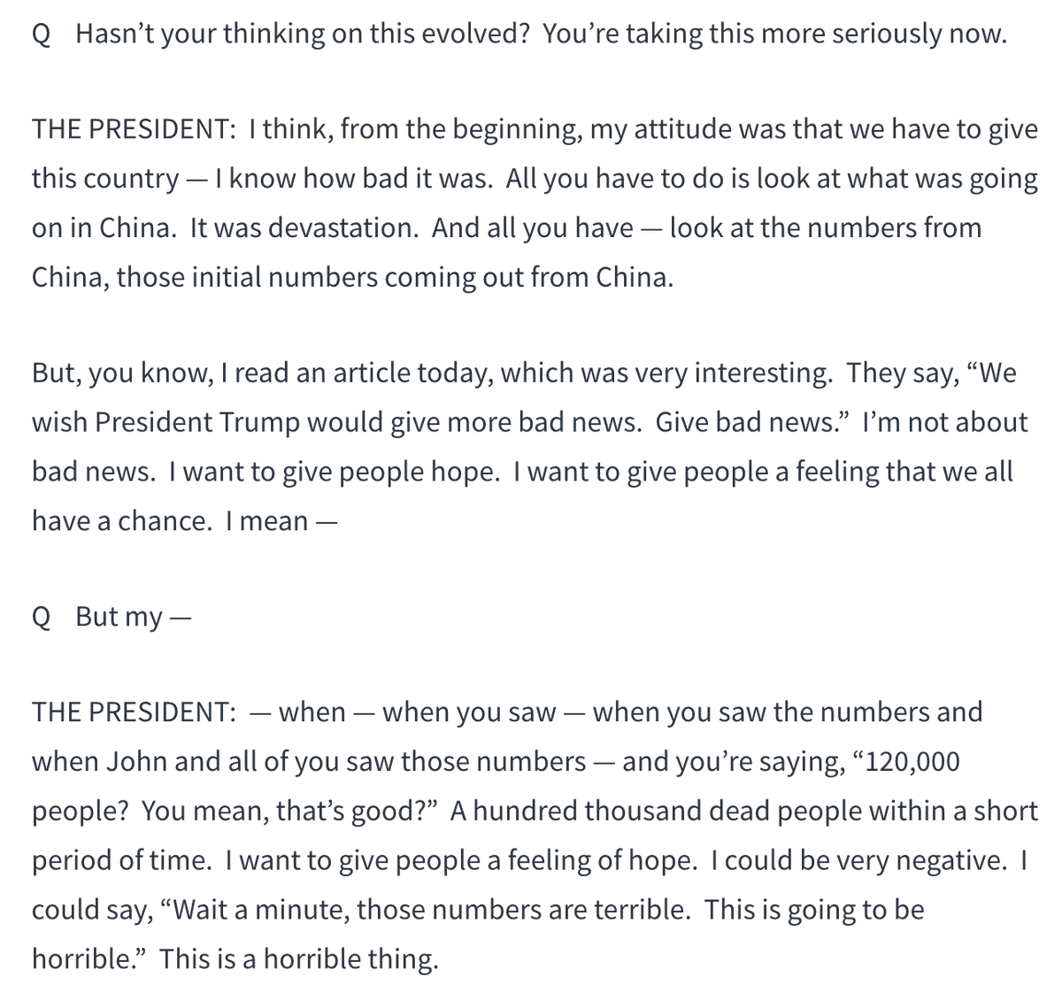 He all but said he did this and then explained in detail why he did it in a series of nationally televised press conferences, I don't get how this has all been memory holed and not just at the WH  https://www.whitehouse.gov/briefings-statements/remarks-president-trump-vice-president-pence-members-coronavirus-task-force-press-briefing-15/  https://twitter.com/samstein/status/1303743219281416192