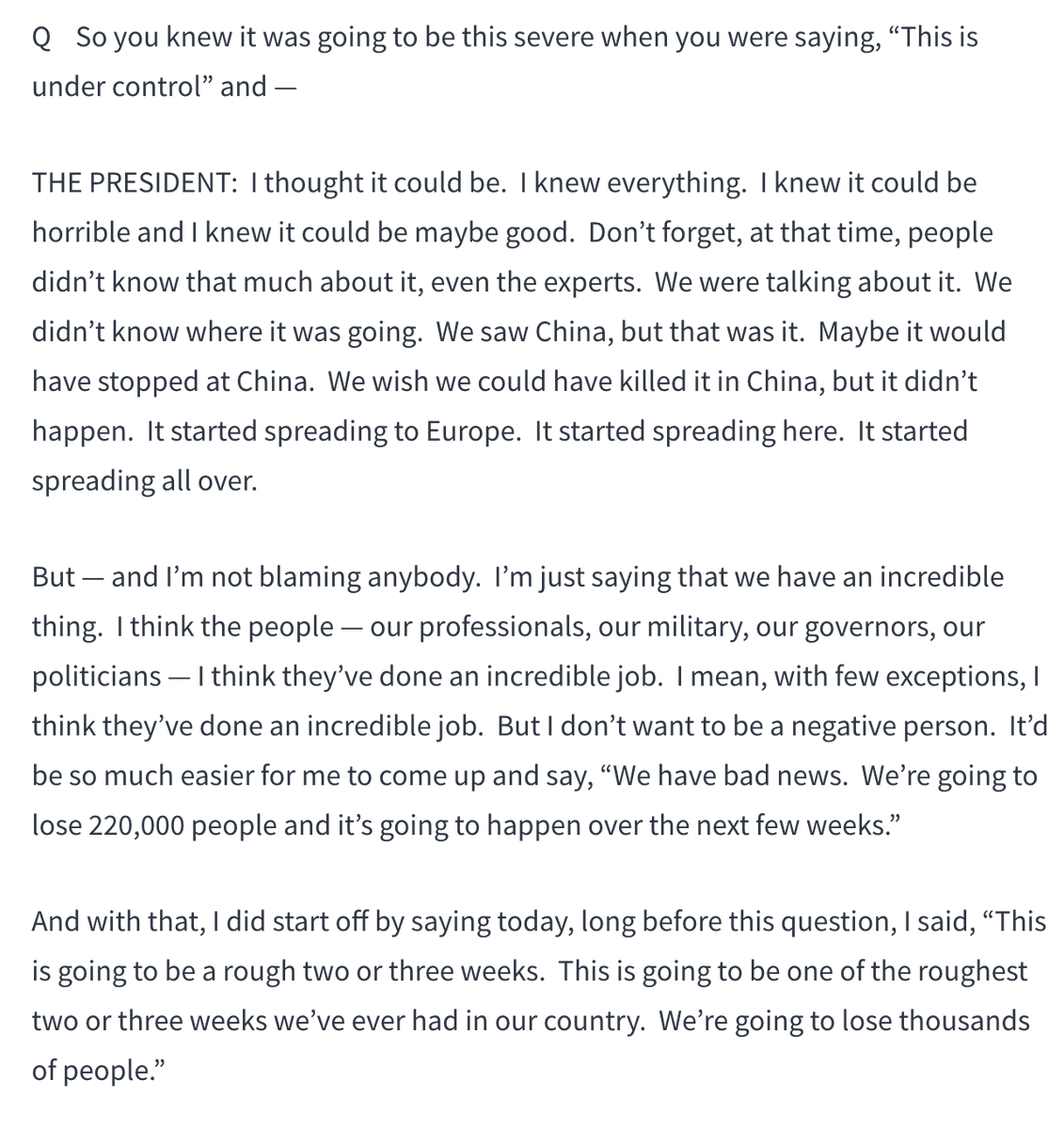 He all but said he did this and then explained in detail why he did it in a series of nationally televised press conferences, I don't get how this has all been memory holed and not just at the WH  https://www.whitehouse.gov/briefings-statements/remarks-president-trump-vice-president-pence-members-coronavirus-task-force-press-briefing-15/  https://twitter.com/samstein/status/1303743219281416192