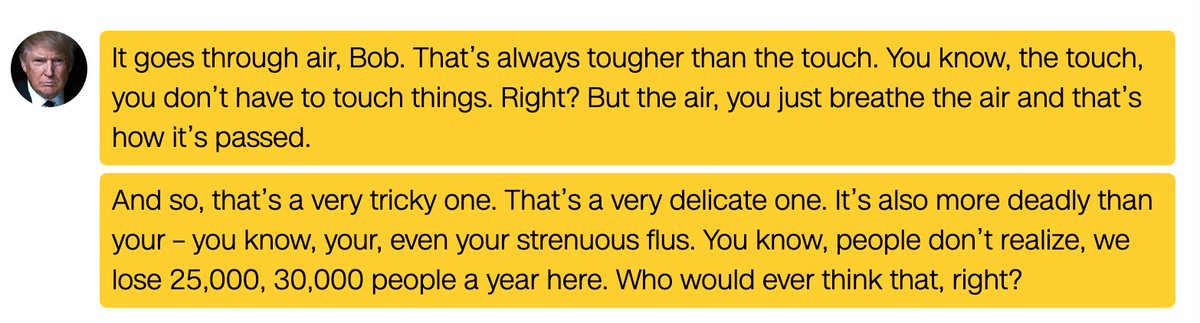 8) Worse—Trump also lied about the flu vs Covid. He knew COVID was worse. And he knew it was airborne.