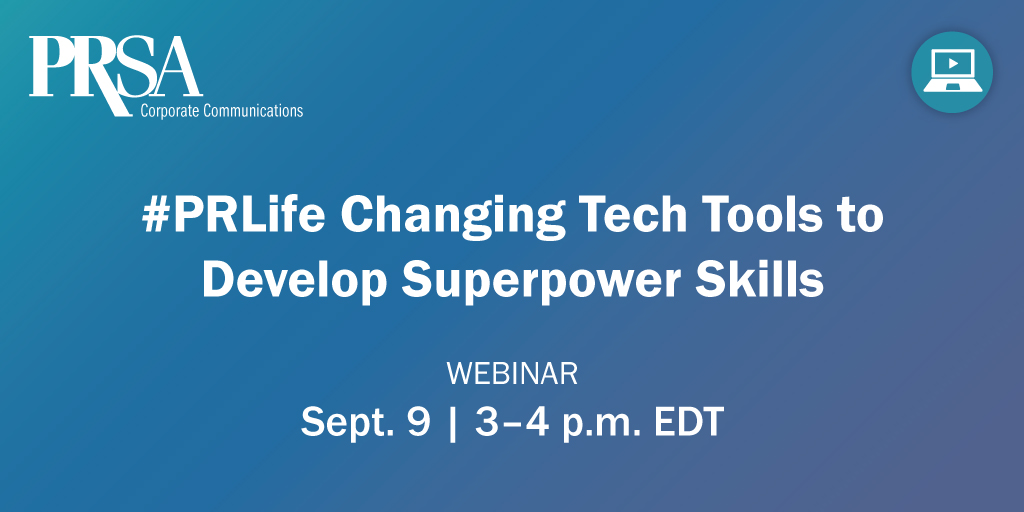 PRSACorpComms's tweet photo. Last call! Free webinar at 3 pm ET today for those who want to get MORE done in a lot LESS time. It's #PRLife Changing #TechTools, presented by Elizabeth Edwards @PR_Virtuoso, found/pres @VolumePR. #PRSA Snag the final registration spots: https://t.co/ZGqVBHNPHX https://t.co/t2UOZeQJLX