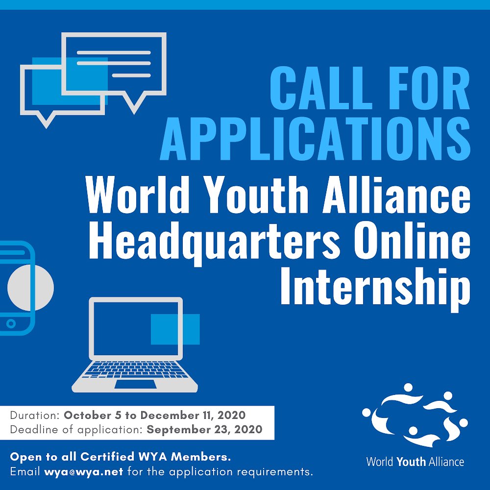 wyaglobal's tweet photo. Are you a WYA certified member? You can still catch the FINAL CALL for applications for the WYA Headquarters internship! 🌏

Email wya@wya.net for more information. #BestInternship #WeAreWYA https://t.co/Csw2b4grlE