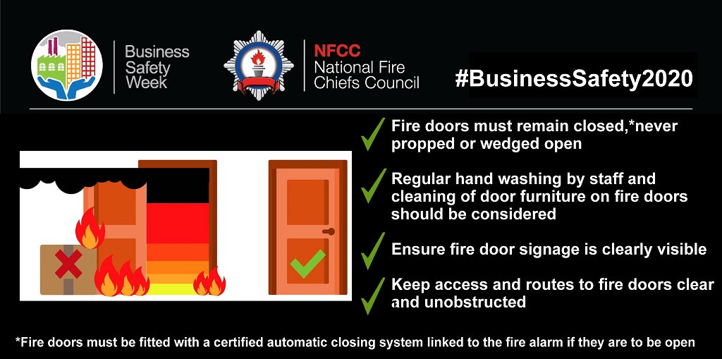 NFRSBizSafety's tweet image. Fire doors can only offer protection if they are closed. They are lifesaving, providing protection from smoke, fire and access to a means of escape #BusinessSafety2020 @northantsfire #NorthantsTogether
