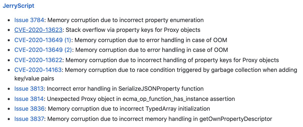 Doyensec (@doyensec) on Twitter photo Our new blog post is out! <a href="/73696e65/">73696e65</a> talks about his journey fuzzing Javascript engines with state of the art tools. We explore Dharma before setting up <a href="/5aelo/">Samuel Groß</a>'s Fuzzilli, modifying it, and collecting CVEs in JerryScript blog.doyensec.com/2020/09/09/fuz… 🐛#fuzzing #fuzzilli #dharma Our new blog post is out! <a href="/73696e65/">73696e65</a> talks about his journey fuzzing Javascript engines with state of the art tools. We explore Dharma before setting up <a href="/5aelo/">Samuel Groß</a>'s Fuzzilli, modifying it, and collecting CVEs in JerryScript blog.doyensec.com/2020/09/09/fuz… 🐛#fuzzing #fuzzilli #dharma