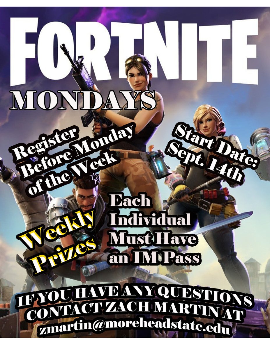 MSU_Intramurals's tweet image. Sign ups are open for Fortnite Mondays and Warzone Wednesday (with weekly prizes) and Cornhole tournament! Sign up at recreation.moreheadstate.edu