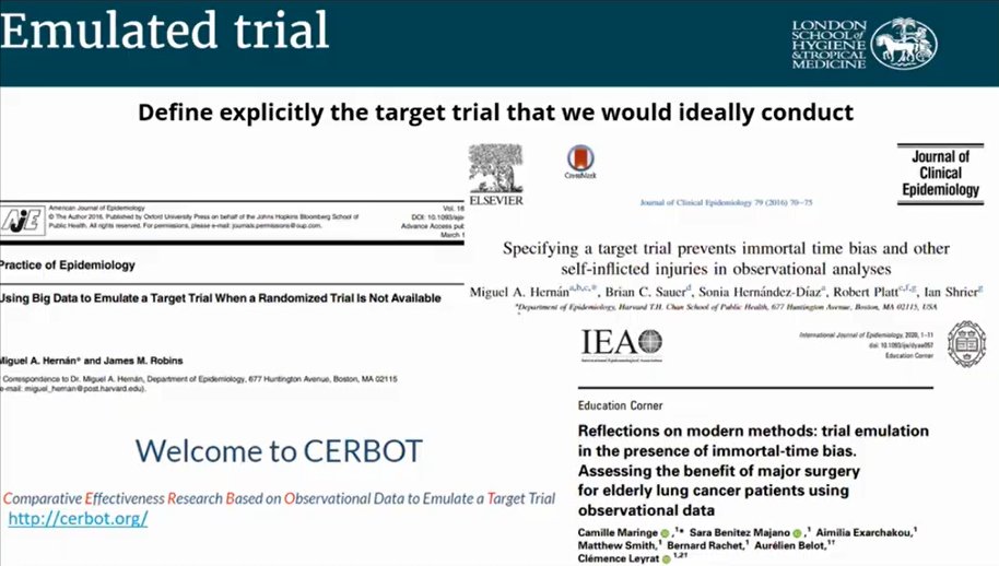 12/n Bianca's recommendation: acknowledge these issues & include details of emulation steps in the description of the emulated trial! Really enjoyed these talks, thanks to the presenters & organisers  @NicolaFitz &  @WJHarrisonPhD Recommended references for learning more