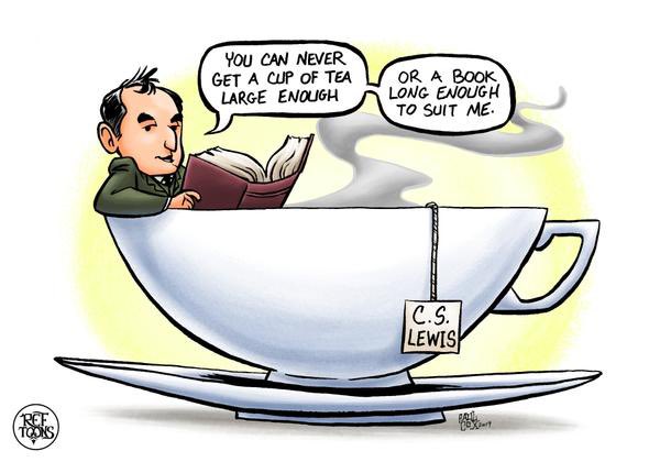brentowell's tweet photo. Had the pleasure of creating &amp; leading a course on the life/work of CS Lewis last spring. One requirement was that at each meeting, we would discuss the readings over tea (very British I know). Here Mark &amp; Cameron received their CS Lewis mugs as a sign they completed the course! https://t.co/Bgtwyzmj2W