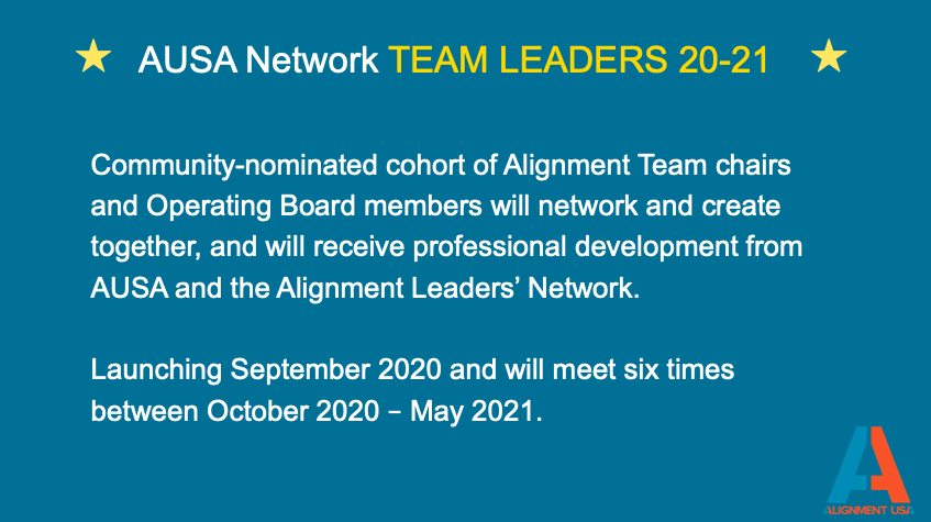 AlignUSA's tweet photo. What's next for the AUSA Network? This month we're excited to launch two new initiatives: The Alignment Team Leaders Cohort and the Team Staff Network, providing opportunities to learn from each other and grow professionally! https://t.co/sIfGTyMkWx