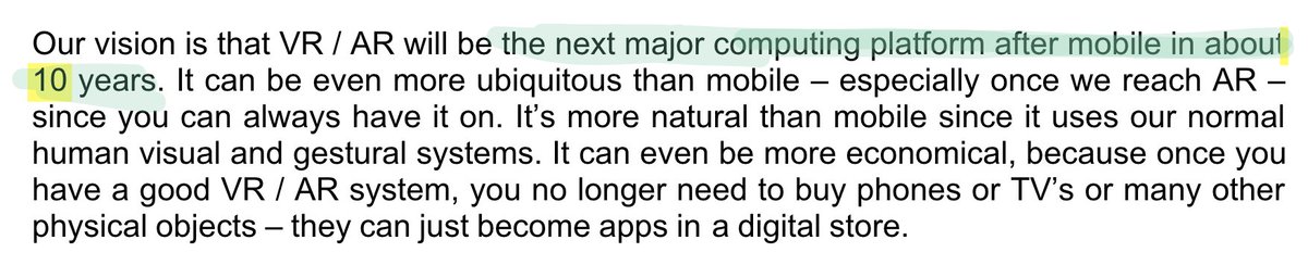 2Facebook had acquired Oculus the year before for $2B. It's an acquisition that's a little puzzling today. But it's clear Zuckerberg had a plan. He believed VR/AR was the computing platform of the future, giving it 10 years to overtake mobile.