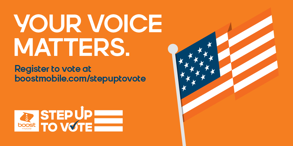 boostmobile's tweet photo. Let's make 2020 the year every eligible American can #StepUptoVote. Make sure to register to vote at https://t.co/FDQUOGXeRn. #YourVoiceMatters #EveryVoteCounts https://t.co/FDQUOGXeRn https://t.co/x6soKwonyP