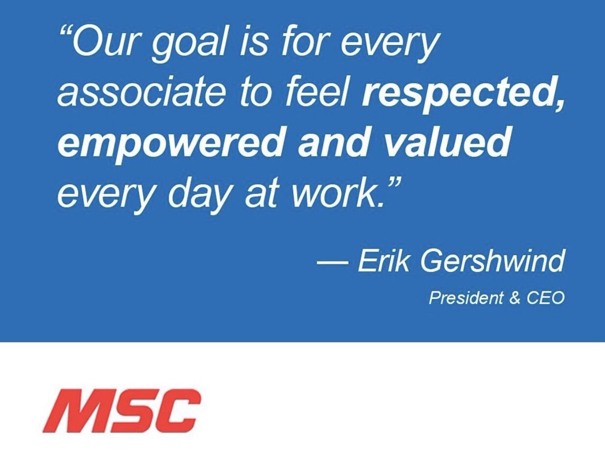 @MSCIndSupply we believe having a diverse and inclusive is essential to our success. Here are some words about culture from our President &amp; CEO, Eric Gershwind #LoveMyJob #TeamMSC #MSCcares #DiversityAndInclusion