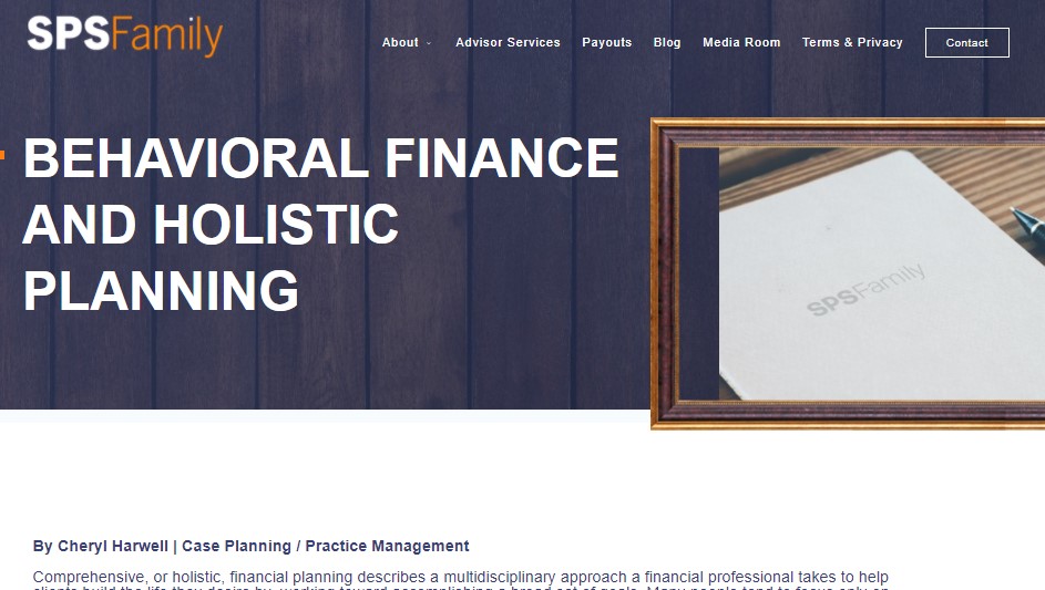 SPS_Family's tweet photo. #SPSFamily’s Cheryl Harwell continues her Behavioral Finance Series with a new blog on Holistic Financial Planning. Read it here: https://t.co/s8sbL2aETG
For reps and financial planners, learn more about becoming an SPS Family member! Tour our site and contact us! #finserv https://t.co/xtxCvzmosD