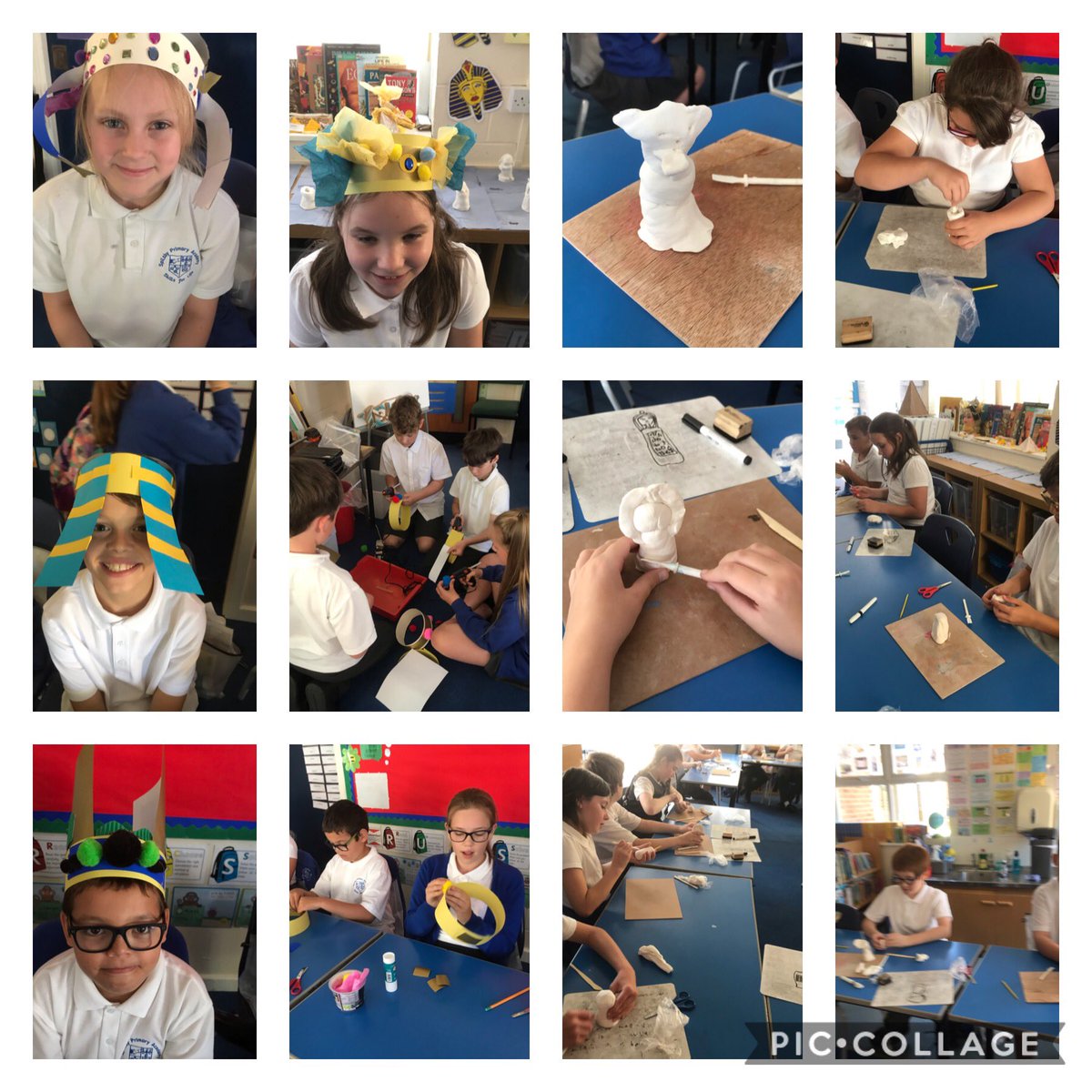 weeza1969's tweet photo. Year 6  @SpilsbyPrimary @InfinityAcad kicked off the #Pharaohs @Cornerstonesedu project with a great creative afternoon using D&amp;T skills #selectingtools #shaping #joining to create canopic jars and a Egyptian headdress https://t.co/Q1GuD3h7Dt