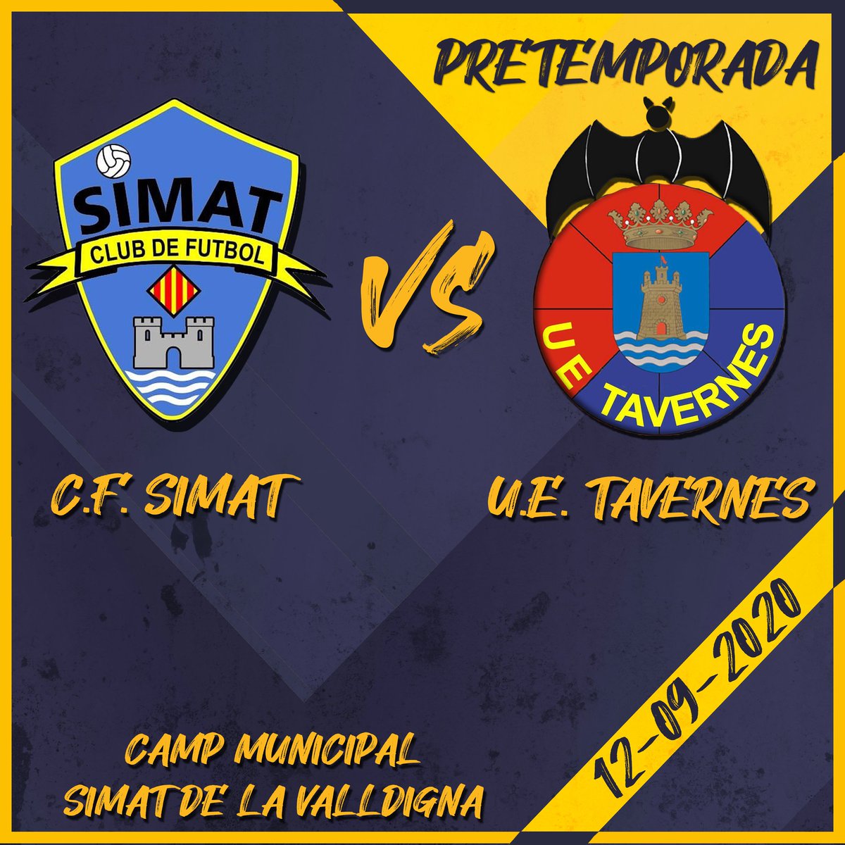 ⚽ Dissabte us citem a les 18:30 al Municipal de Simat per gaudir d'un gran derbi contra la <a href="/UETavernes/">UETavernes</a> 🙌🏼🙌🏼⁣
⁣
⚠️Informem que qualsevol menut o menuda de 14 anys, haurà d'anar acompanyat d'un major d'edat per tal poder entrar a les instal·lacions! 💛💙⁣
⁣
#Valldigna #Derbi