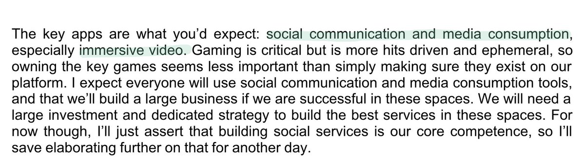 6What were the "key apps"  $FB wanted to build? Zuckerberg talks about an "avatar marketplace," along with social communication, media consumption, and immersive video.