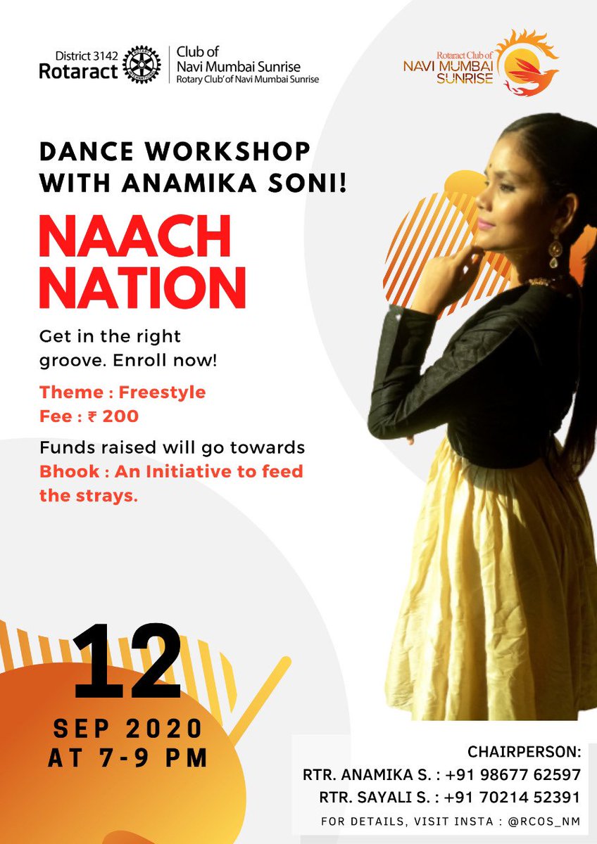 rcos_nm's tweet photo. We are presenting:
#NaachNation 💃🏻
Get in the right groove at our Dance Workshop with Rtr. Chitrangada Anamika, a cancer survivor, dancing her way to inspire women and help other cancer patients.
@YOUWECAN @YUVSTRONG12
#danceworkshop #kathakdance #RiseIntoAction #RCOS https://t.co/znEYG2g74L
