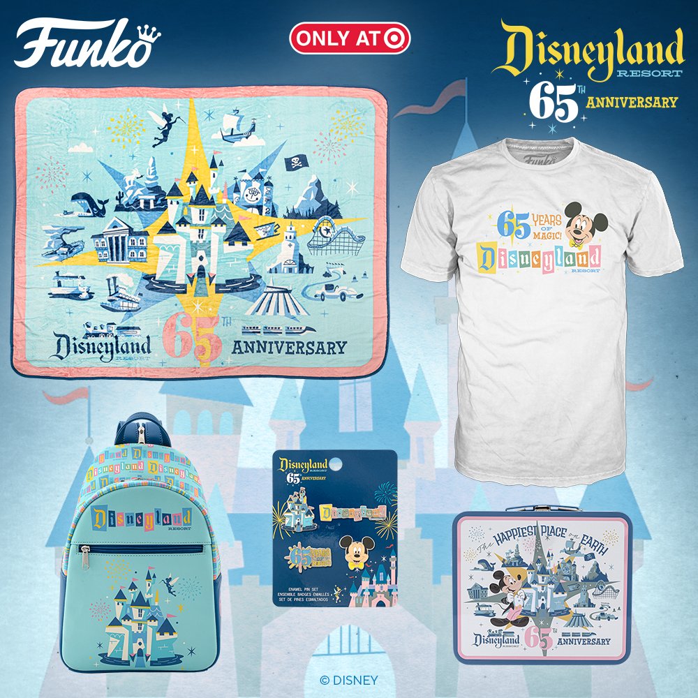 Funko's tweet photo. Coming Soon! Funko Disney Parks: Disneyland Resort 65th Anniversary. Starting early October you can find these items at your local Target! Also coming soon to https://t.co/Cn2GCaiDmn  #Funko https://t.co/Yg2SES0E4H