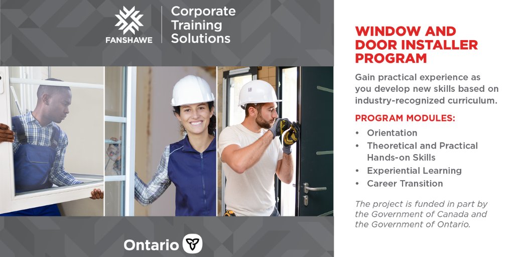 LondonEDC's tweet photo. . @CTSFanshawe is still accepting registrations for the new Window and Door Installer Program.
It is designed to provide practical solutions to meet the skills gap through well-developed learning outcomes demanded by the sector. 
Email cts@fanshawec.ca to learn more &amp; register. https://t.co/fG1ueO5UEV