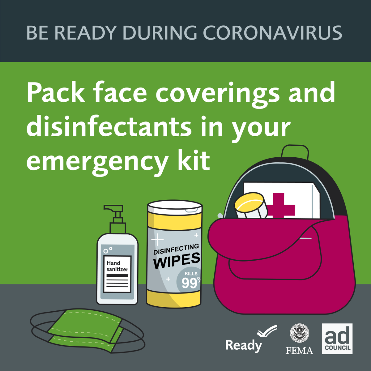 SNHDinfo's tweet photo. #EmergencyPreparedness: #COVID19 has changed how we do many things, including wearing #clothfacecoverings. Update your #preparednesskit to add them for yourself and your family. For more visit @Readygov: https://t.co/TEhm4iSQD9 #BeReady https://t.co/iX5bYWvmS7