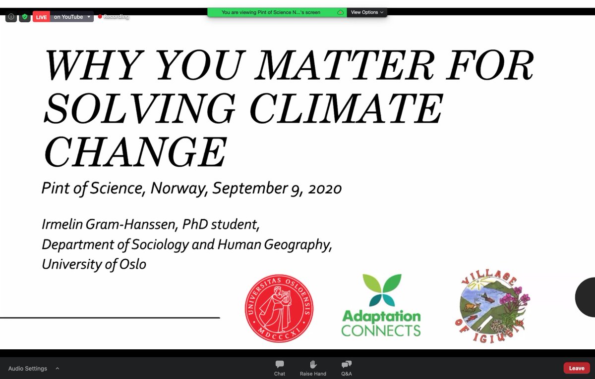 pintofscienceNO's tweet photo. we start our session with Irmelin Gram-Hanssen, PhD at #UiO who will explain "Why you matter for solving climate change"
#climatechange #pos20 #society https://t.co/5jjM6ZqbZA
