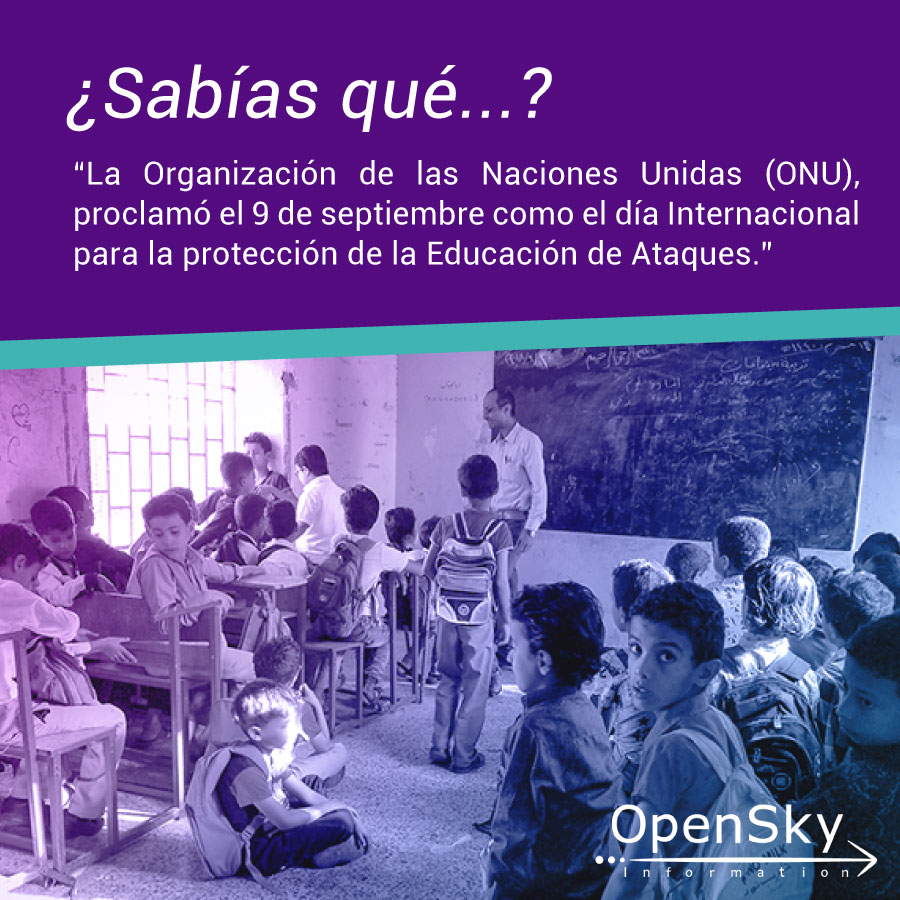 OpenSkyInfo's tweet photo. #OpenDatos

La Organización de las Naciones Unidas (ONU), proclamó este día en conmemoración de más de 75 millones de niños y niñas de 3 a 18 años de edad que viven en 35 países afectados por el conflicto armado y que ven afectada su educación a causa de la violencia continúa. https://t.co/dCRzal0Z6I