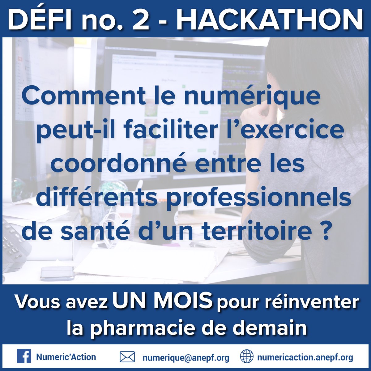 Pharma_ANEPF's tweet photo. DÉFI no. 2️⃣ HACKATHON 💡

Le #systèmedesanté actuel recherche une prise en charge au plus proche du patient pour un soin personnalisé et efficient 👨‍⚕️👨🏼‍🦳👨‍🔬

Comment le numérique peut-il faciliter l’exercice coordonné entre les différents professionnels de santé d’un territoire ? 🌐 https://t.co/84PTKXSVZE