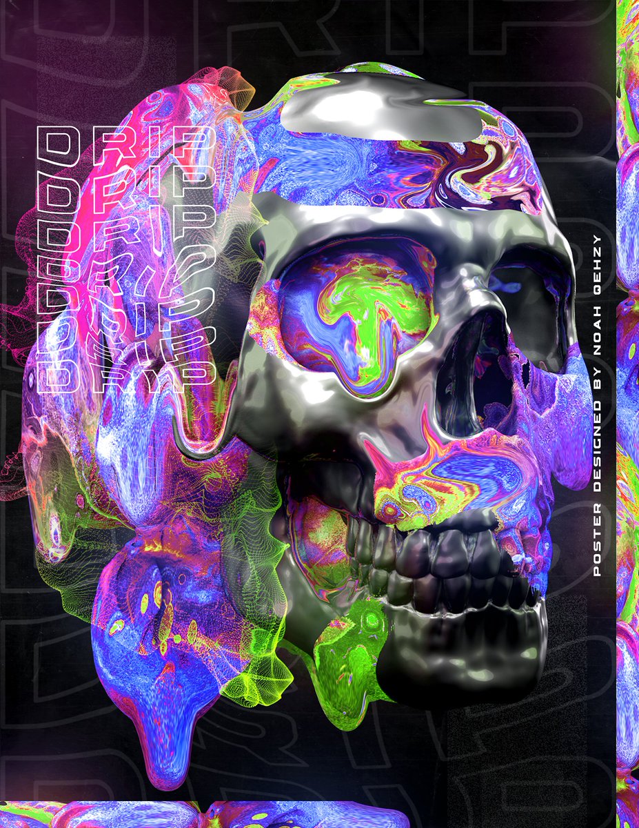 Qehzy's tweet photo. DRIP - Some posters I made in Cinema 4D &amp; Photoshop. https://t.co/cngp17zELB

The techniques used will be covered in a Skillshare class this week, including some sweet use of color and displacers. :) Get 2 months free of Skillshare here btw: https://t.co/IYgSXcvSZy https://t.co/4yfPgEXMuY