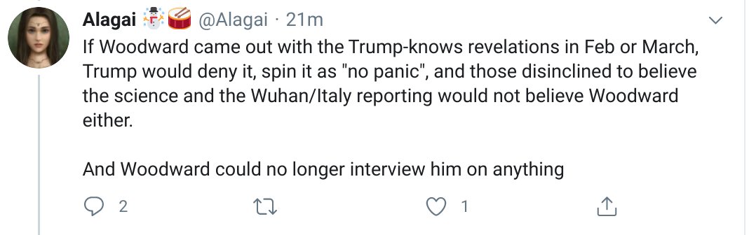 I find this argument baffling. This isn't politics. This is giving up. "Nothing would work, they would spin, no point in releasing information, he'd claim a hoax" etc. etc. Yes, nothing will work if people think and act like nothing will work.  https://twitter.com/Alagai/status/1303751365076942848