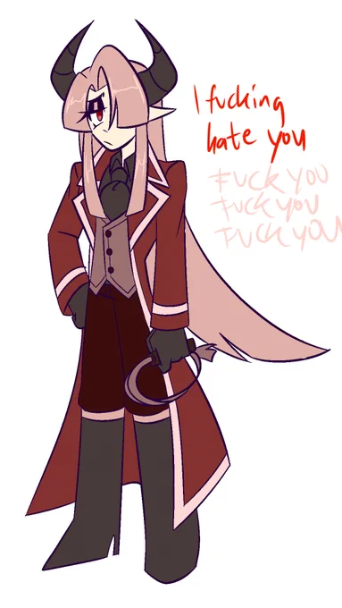 tonight i have made a mistake and made 2 characters that appeal to all my tastes. i don't know what to name or even do with both of them... but but i like what i've done (demon is he/him, angel is they/them) 