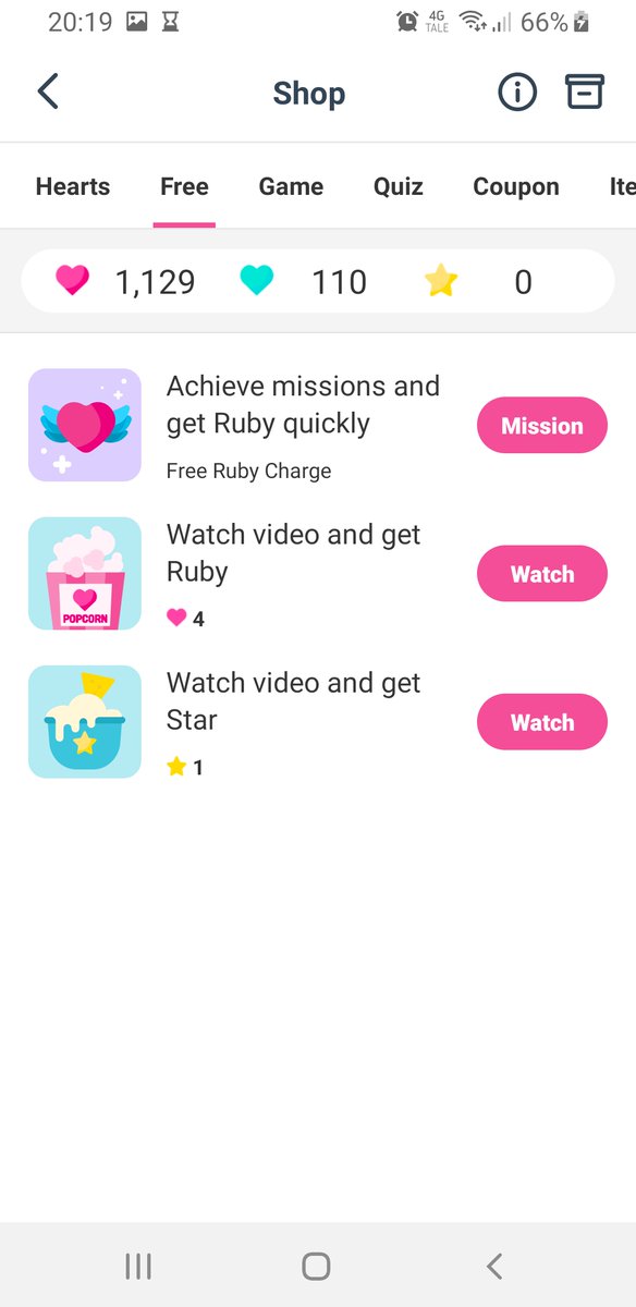 Go to the main menue. Press the "my" Icon, then the "Charge" icon, and then you have the list."Watch" adds until both the Ruby and Star ones say's there is no more adds to watch. (I think 10 times each)They are on a timer, so it's a bit annoying.