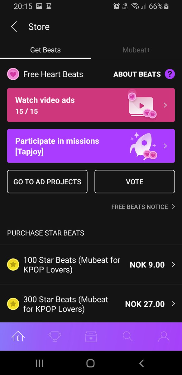 Mubeat. This is for Show Music Core.Press the Store icon, and watch your 15 adds. Not too complicated. The votes will expire after some time, but I do it every day to keep as many as I can.