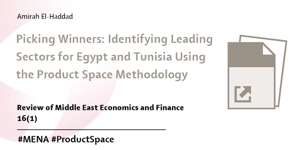 amirahelhaddad's tweet photo. Check out my article in the Review of #MiddleEast Economics and Finance identifying #Egypt’s and #Tunisia’s future export opportunities using a variant of the #ProductSpace Methodology (PSM). @DIE_GDI #structuralTransformation https://t.co/qVVSEFys5F https://t.co/e7bCiVXcLb