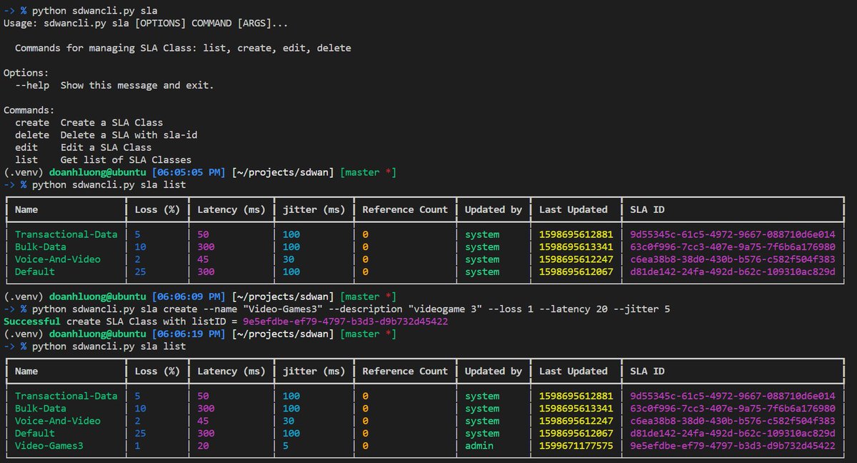 kimdoanh89's tweet photo. Some more commands to interact with Cisco vManage to manage SLA Class: sla list, sla create, sla edit, and sla delete
#SDWAN #sdwancli #GNS3 #rich https://t.co/bSvy2iQdPV