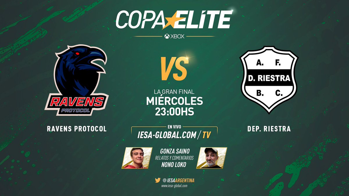 IESAFIFAar's tweet photo. 🖥 #IESATV #XBOX

Esta noche tendremos la transmisión de La Gran Final de la #CopaIESAElite entre @RavensProTocol y @RiestraES.

¿Quién se quedará el título? 🤔

🕒 23:00hs 
🎙 Relatos de @Gonsabato y comentarios de @NonoLoko10

👉 https://t.co/zb8nZMZjWh https://t.co/wzOOFccruk