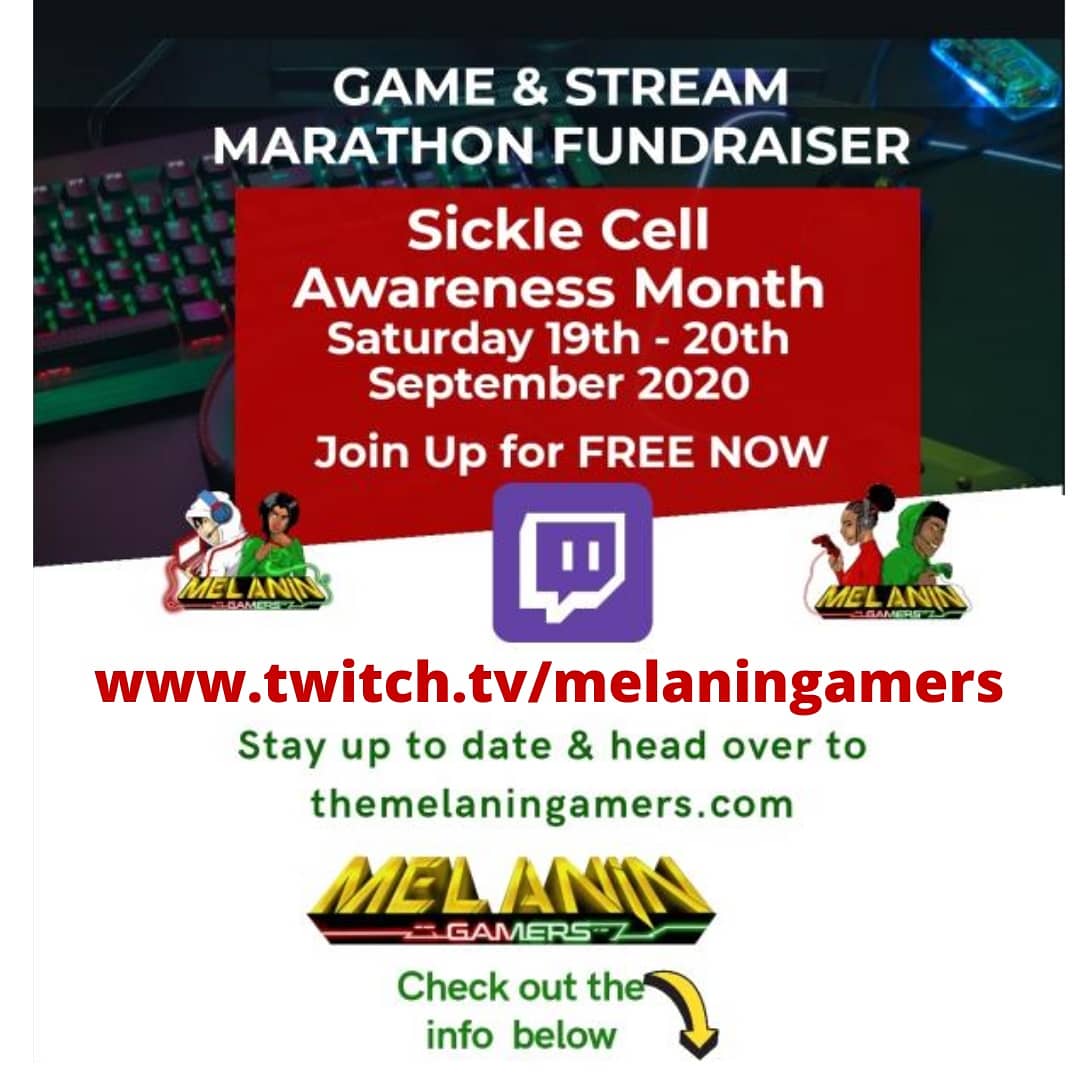 melaningamers's tweet photo. Join us for round 2 of MG's 24 hour stream all for a good cause. Sickle-cell September! We are gaming, chatting raising awareness and funds to donate to the bloodfund. Live on Twitch. 19th September 2020. #mgsquad -
#SickleCellAwarenessMonth https://t.co/6Ov1Wn8bvG
