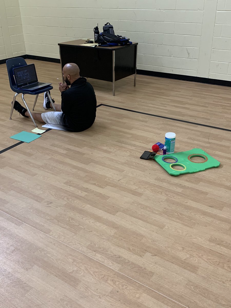 TeachAmey's tweet photo. This week we have been doing a fitness scavenger hunt. Students must perform an exercise before retrieving designated items. Categories are colors, shapes, alphabet. https://t.co/gATAtC00am