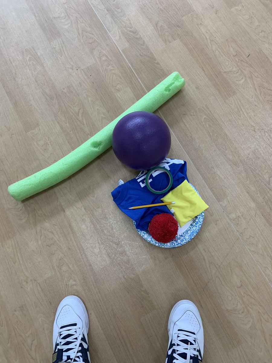 TeachAmey's tweet photo. This week we have been doing a fitness scavenger hunt. Students must perform an exercise before retrieving designated items. Categories are colors, shapes, alphabet. https://t.co/gATAtC00am