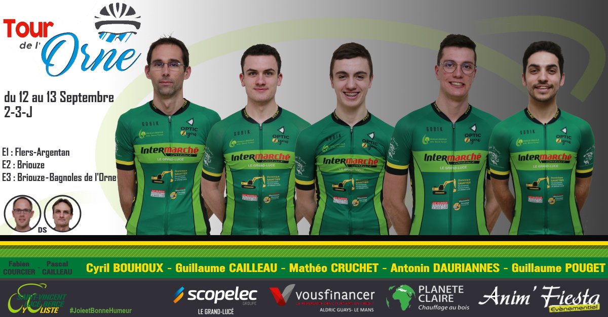 Svlbcycliste's tweet photo. 📢Voici notre sélection💛💚 pour le Tour De L'Orne cycliste, Go 🔱!!!
🚴 @CyrilBouhoux
🚴️ Guillaume Cailleau
🚴️ @CruchetMatheo
🚴 Antonin Dauriannes
️🚴Guillaume Pouget
🚘 : Pascal Cailleau et Fabien Courcier👌
#SVLBC #JoieetBonneHumeur https://t.co/phWO8X4sTZ