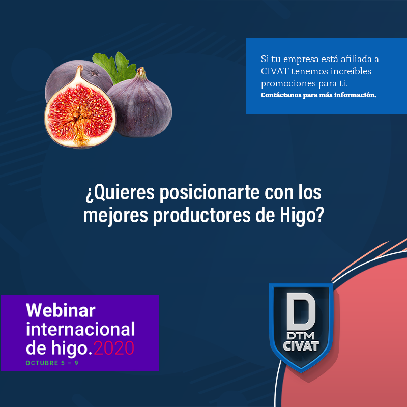 dtmcivat's tweet photo. ¿Quieres posicionarte con los mejores productores de Higo?
Entonces participa con CIVAT en el Webinar Internacional de Higo 2020 contáctanos para más información si tu empresa está afiliado a CIVAT tenemos increíbles promociones para ti. Te estamos esperando.
#Higo #Prohigo https://t.co/nc5mUyXCZ0