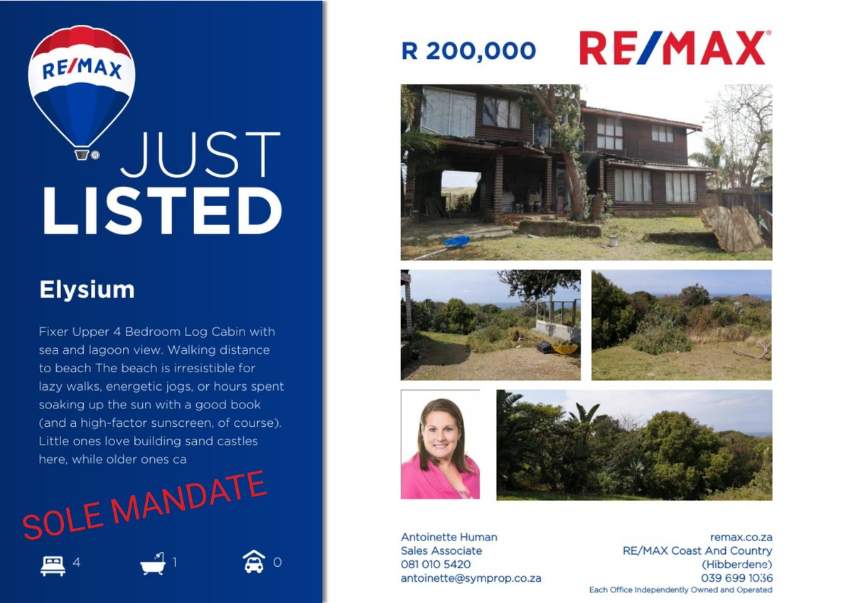 ahuman0729's tweet photo. ANOTHER SOLE MANDATE!!
#remaxmom 🔴⚪🔵 #solemandate @SharonPeetz
@FleamarketC #realestate #remaxagent #remaxhustle #remaxheart #rugbymom #coast #mtwalume #hibberdene #referrals #lovewhatido #remaxsouthafrica https://t.co/pFjON9OcqQ