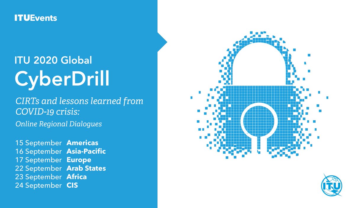 ITUBDTDirector's tweet photo. The @ITU #CyberDrill-2020 kicks off with regional dialogues on #CIRTs and lessons learned from the #COVID19 crisis.
Join us to learn more on #cybersecurity readiness, protection and incident response.
🛡️ https://t.co/KuLbXlQ59S https://t.co/uNz8R1yHqh