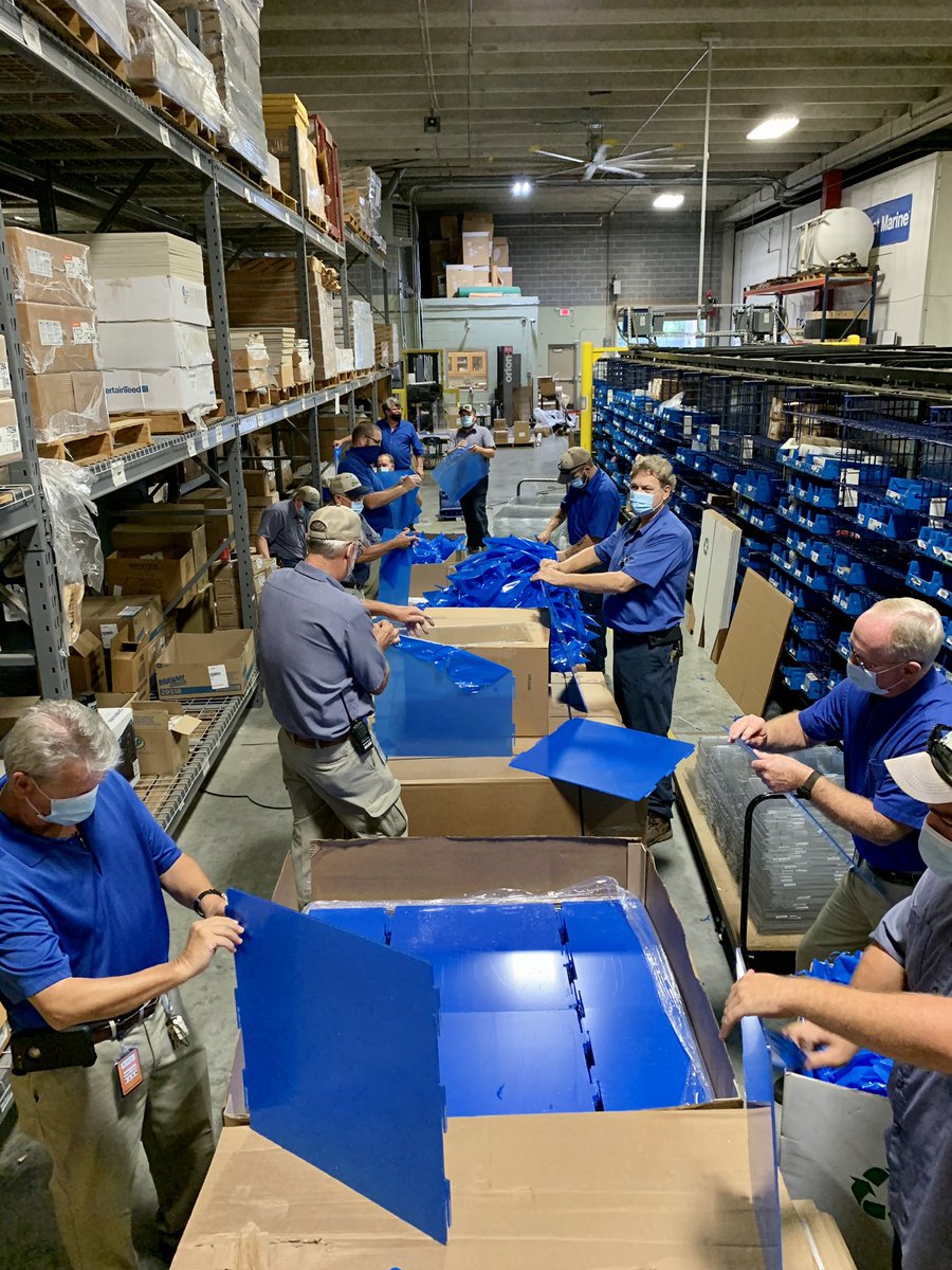 All Hands on Deck as we prepare 6400 desk shields to protect our students. #Teamwork <a href="/RockHillSchools/">Rock Hill Schools</a>