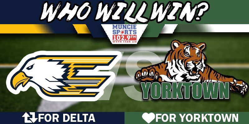 WMUNMuncie's tweet photo. Ok folks, it’s rivalry week for @YHSAthletics &amp; @eagles_sports football. Who wins the latest chapter in this series? @YorktownSupt @YorktownPigskin @sebpsu4 @YorktownHighSch @ytownstrength @BoostersDelta @SuptMann @PrinDHS @DeltaHSCheer @BusDelta https://t.co/MYmv9IaONl