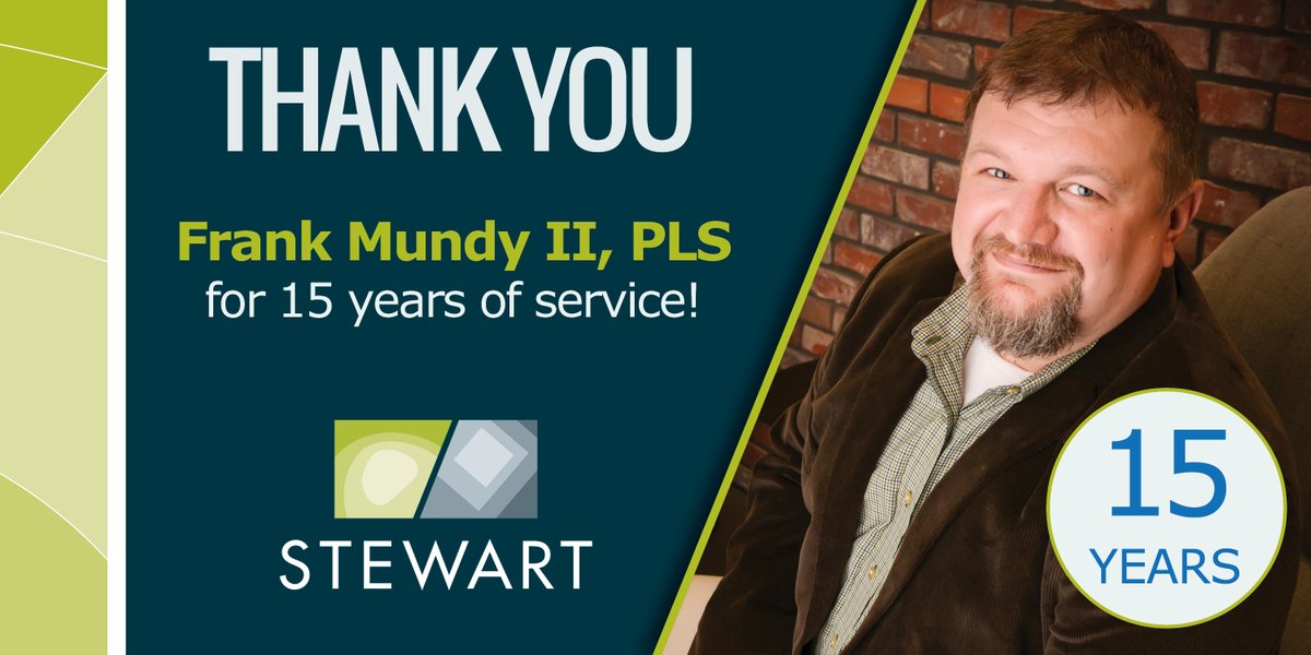 StewartInc's tweet photo. We are proud to recognize @FrankMundy for 15 years with Stewart! We appreciate your hard work and dedication to Stewart and the Geomatics practice. #goingaboveandbeyond #teamplayer https://t.co/g4TuEn2B6k