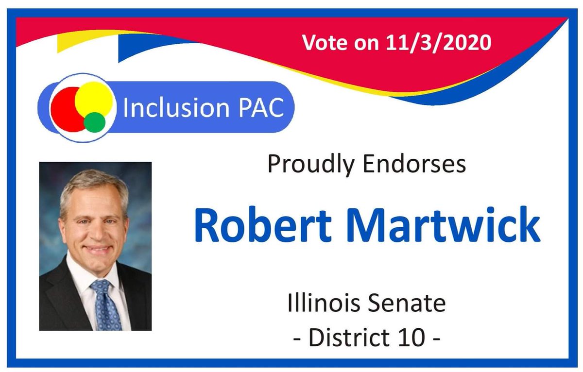 InclusionPAC's tweet photo. For more information on Inclusion PAC please visit
https://t.co/0xDZuwRHDg

Image Description: Senator Robert Martwick @robertmartwick of District 10 is proudly endorsed by Inclusion PAC, using a photo of the candidate from the ILGA website and a reminder to vote on 11/3/2020 https://t.co/ozyMNbUoJK