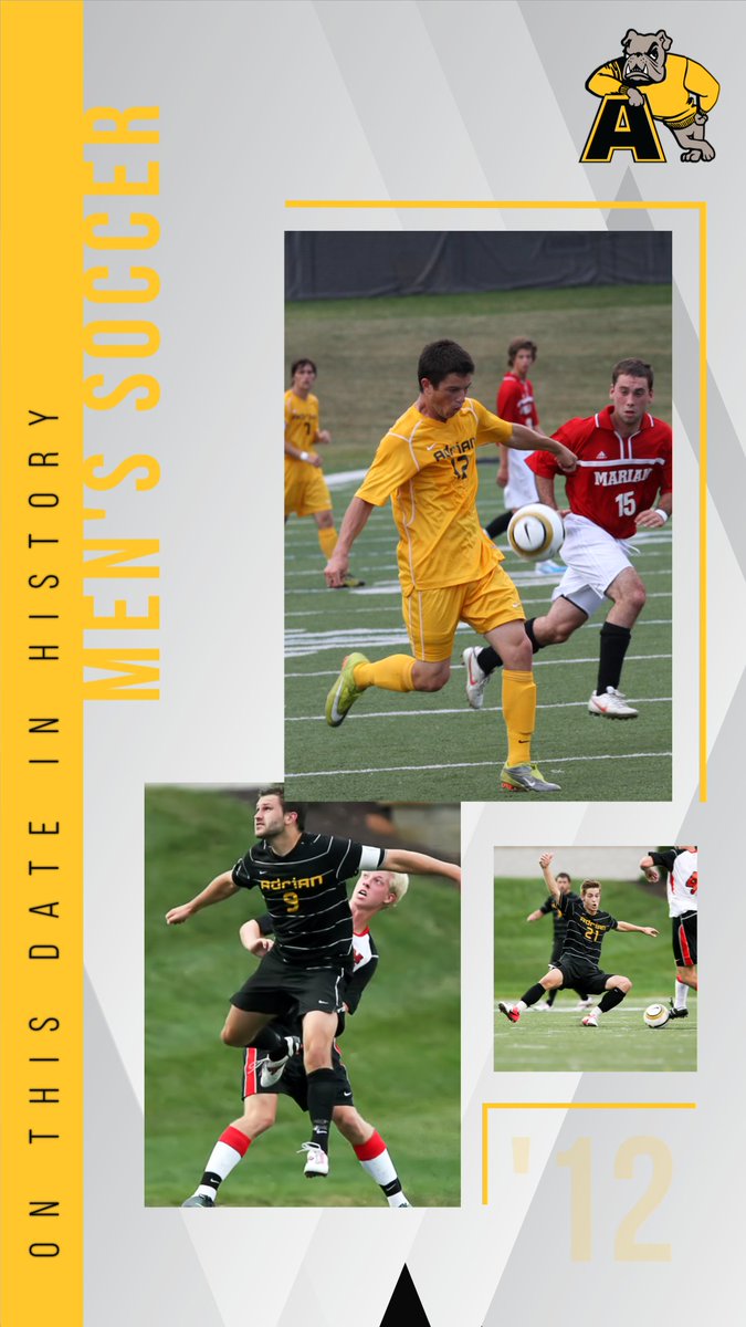 AdrianBulldogs's tweet photo. A look back in @ACMensSoccer history...the Bulldogs come from behind to defeat Marian (Wis.) in their 2012 road opener, 3-1.

Nick Minshall (#12) leads the way with 3 points, plus defenders Ryan McCarthy (#9) &amp; Riley Jackson (#21) both find the back of the net. https://t.co/a7uY4S7tBD