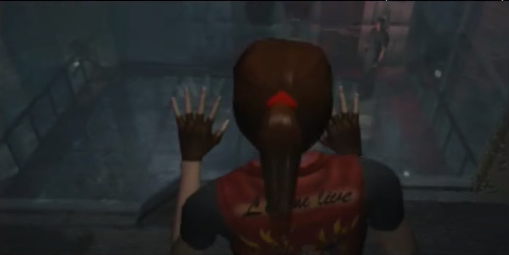 STARS_TyranT's tweet photo. The original version of CODE: Veronica didn't have Claire getting caught by Wesker at the end, (Chris didn't fight Wesker). Claire instead, rides the elevator straight to the harrier.

These are the shots of Claire looking down at Alexia and Chris. Chris looks back.

#REBHFun https://t.co/C1HJRepzhz