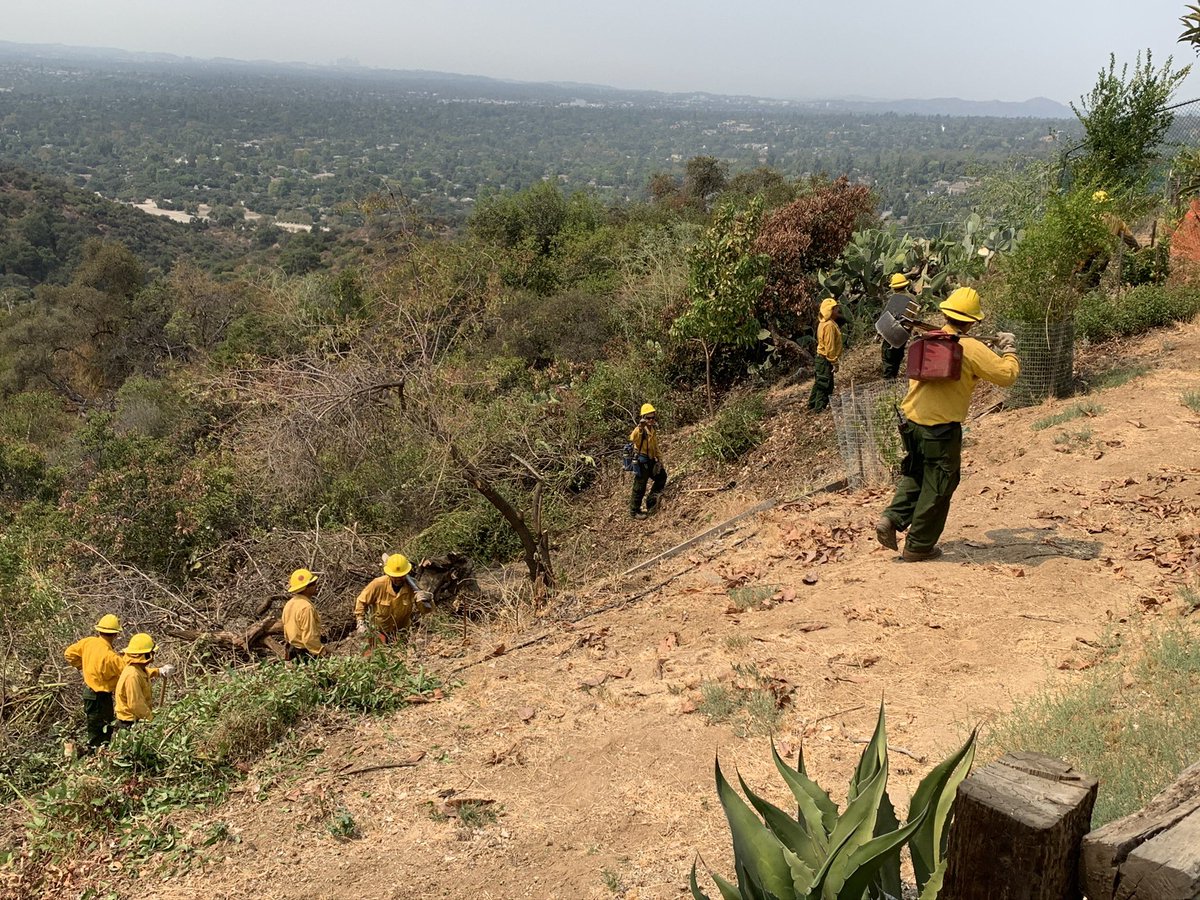 Brush clearing crews at north east edge of Arcadia Wilderness Park where it meets Monrovia Hillside Wilderness Preserve  #BobcatFire